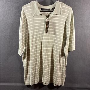NWT northern isles men silk linen shirt polo large tan stripe golf outdoor